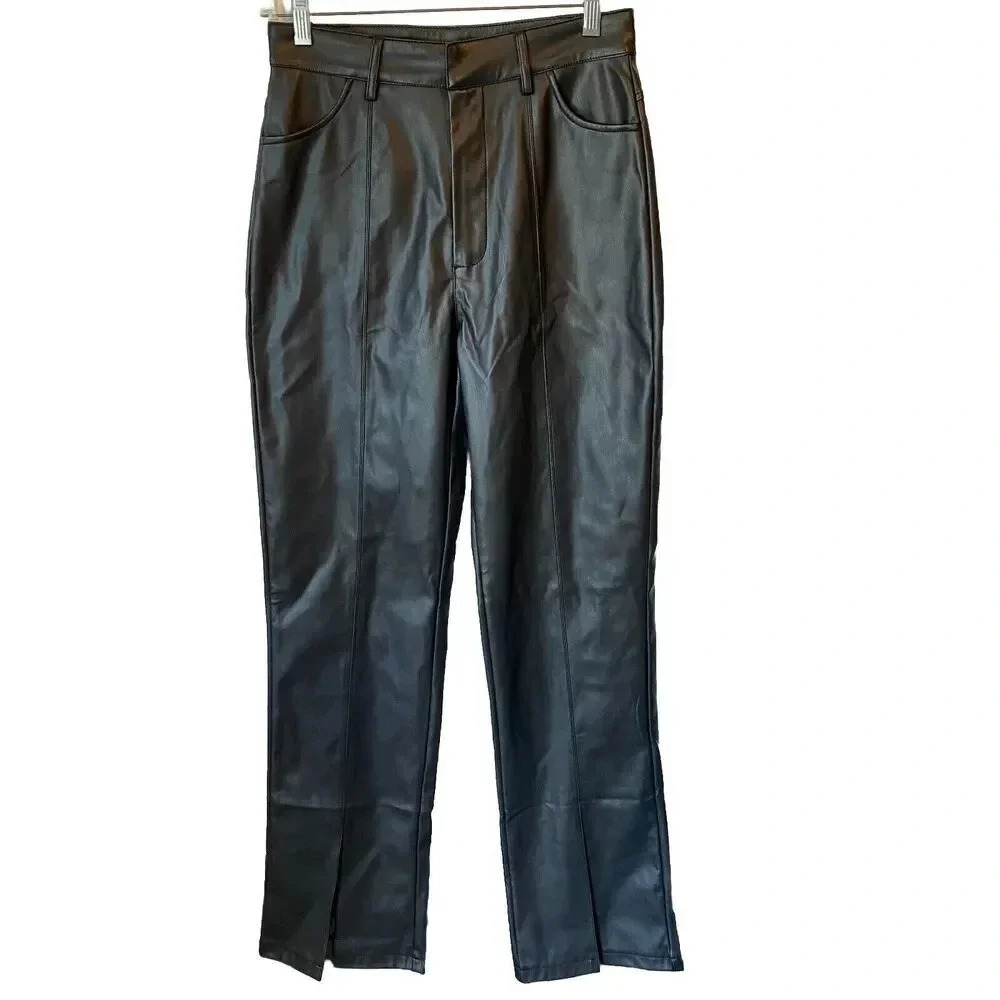 New Whattry Pu Pants Faux Leather Womenโs M Original Style Black Pocket Goth